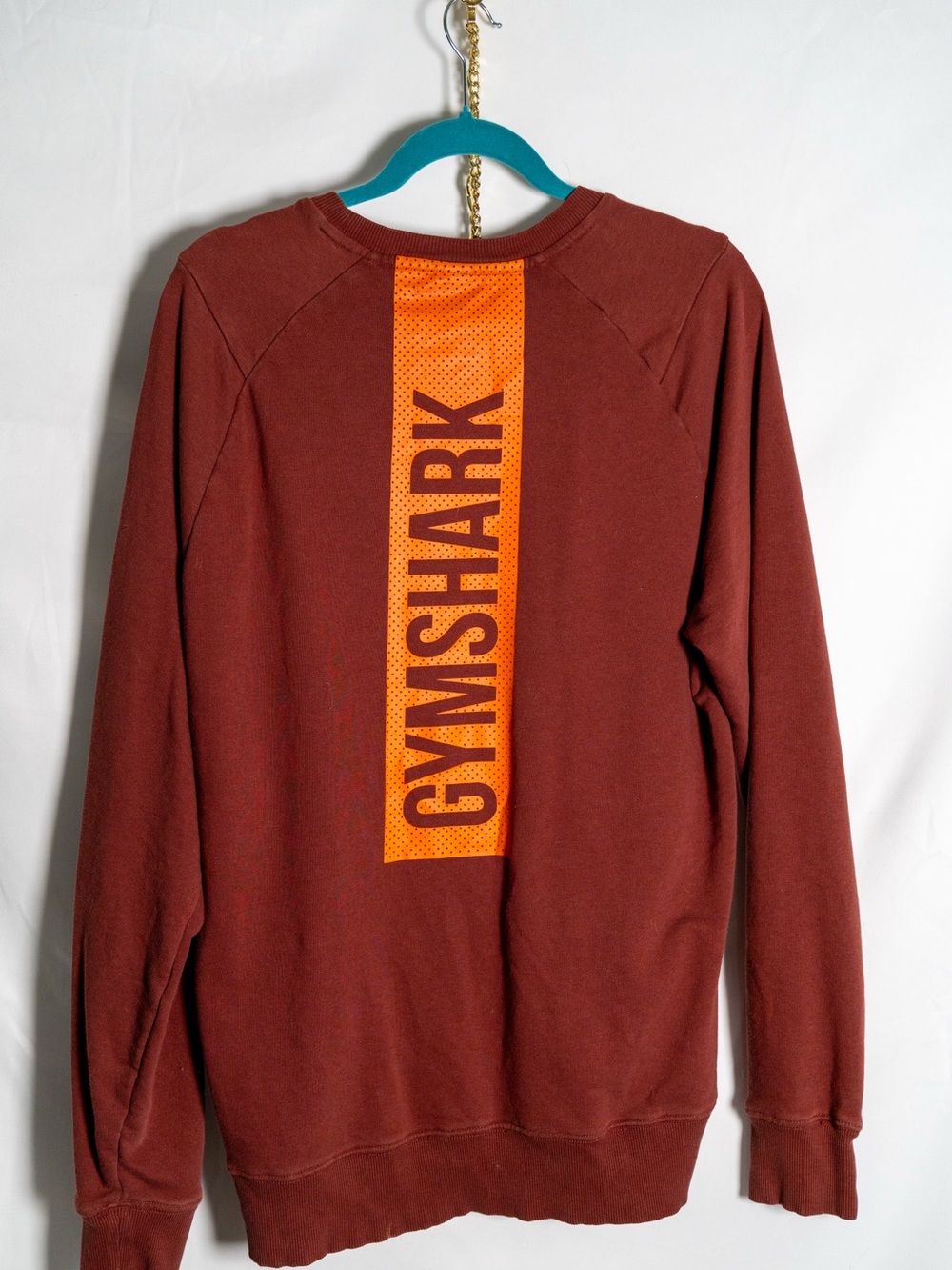 Gymshark Maroon Crewneck Sweatshirt with Orange Logo Stripe